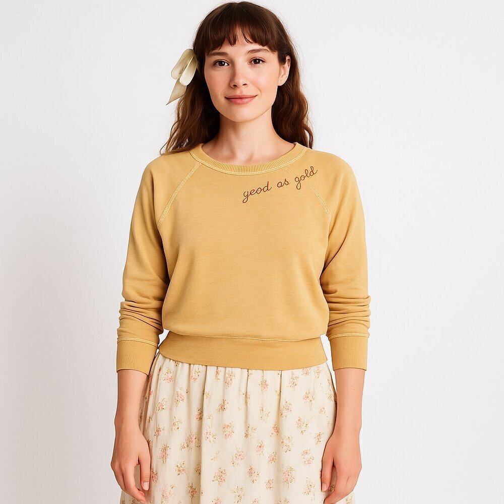 Sundry Good As Gold Embroidered Raglan Sweatshirt Yellow Size 0